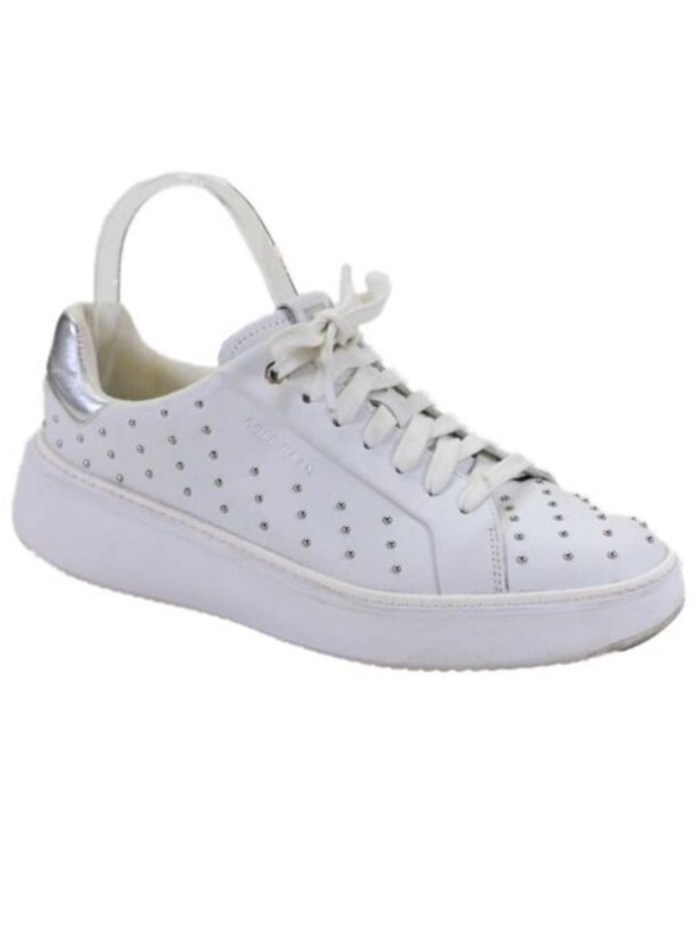 Cole Haan Womens Leather Low Top Studded Lace Up Sneakers White Size 8